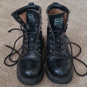 Alp black leather steel toe vintage boots men's 5